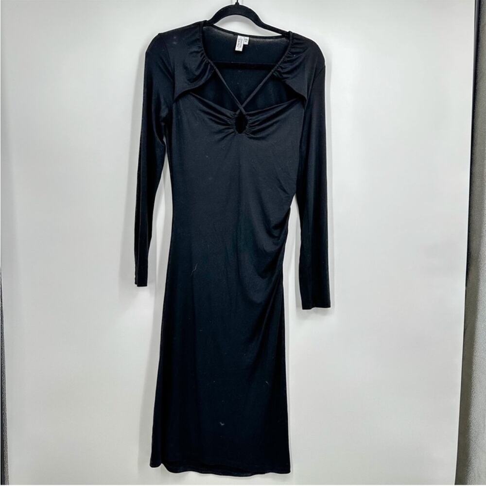 & Other Stories Black Cut Out Long Sleeve Midi Bodycon Dress SMALL